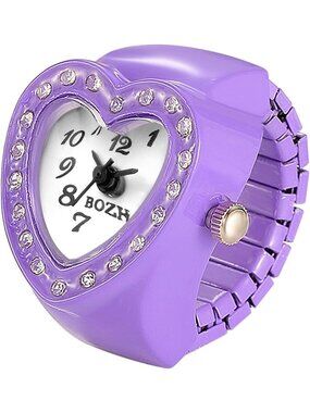 Unisex Purple Analog Quartz Easy Read Adjustable Modern Heart Finger Ring Watch